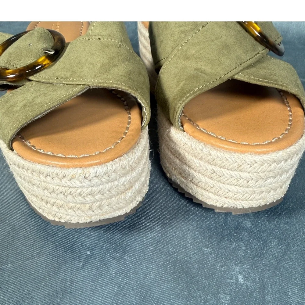 American Eagle Olive Sz 10 Espadrille Platform Sandals Tortoise Buckle‎ New